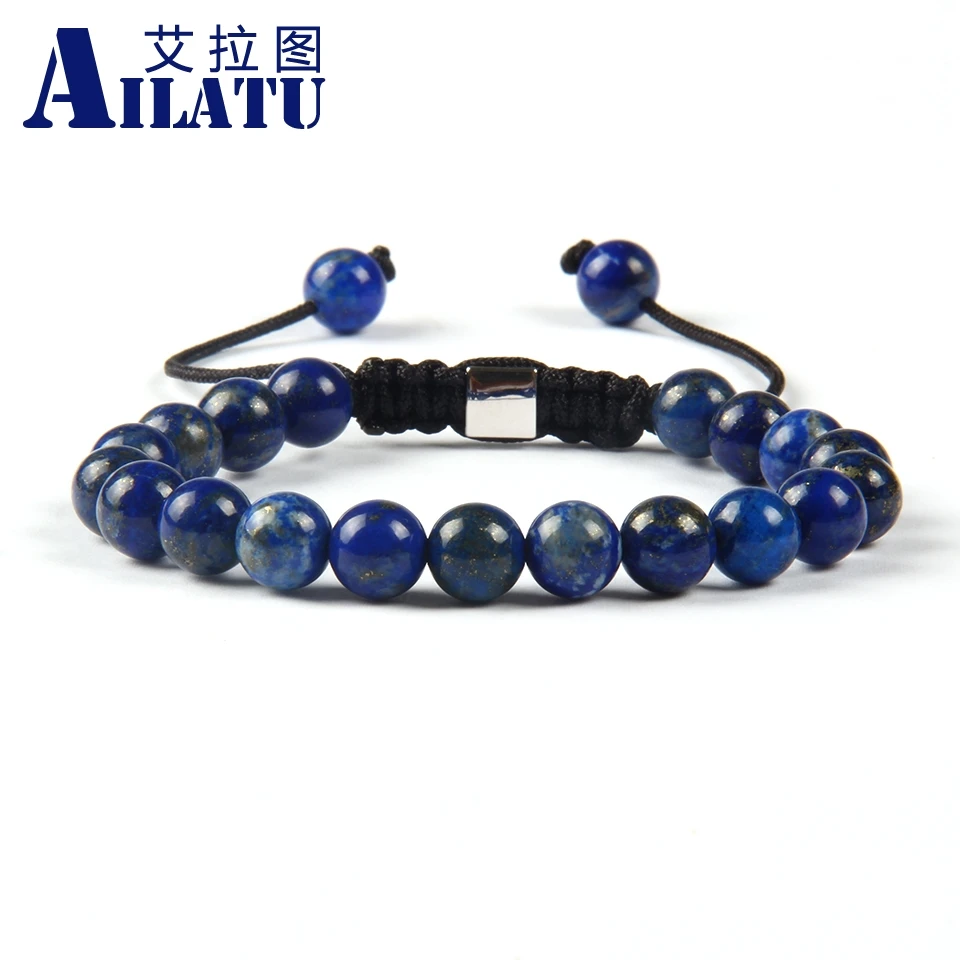 

Ailatu Autumn Jewelry 8mm Natural Tiger Eye, Lapis Lazuli, light Green and Blue Aventurine Stone Beads Macrame Bracelet