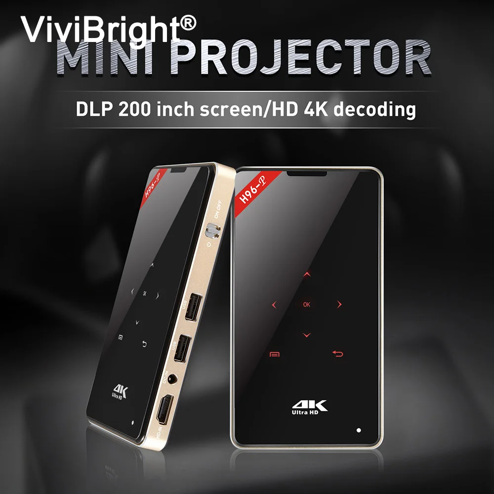 

HD 4K 200 Inch Screen Bluetooth BT 4.0 Micro Projector WIFI Bluetooth Mini LED DLP Projector With Battery Support TF Card
