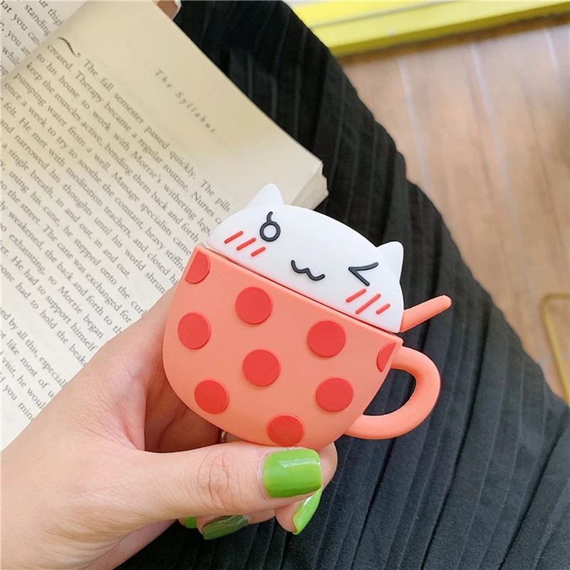 

Cute Cat Cartoon Protective Cases For Airpods With Key Ring Bluetooth Wireless Earphone Cases Silicone Cover For Apple Airpods