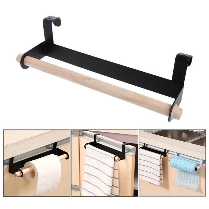 Nature Wood Strong Bearing Towel Rack Tissue Roll Paper Holder for Home Kitchen Cabinet