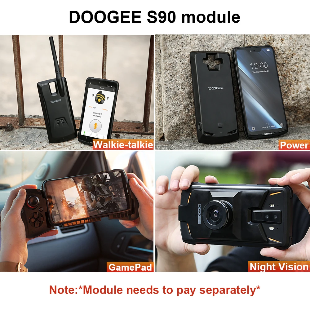 IP68/IP69K DOOGEE S90 Modular Rugged Mobile Phone 6.18inch Display 5050mAh Helio P60 Octa Core 6GB