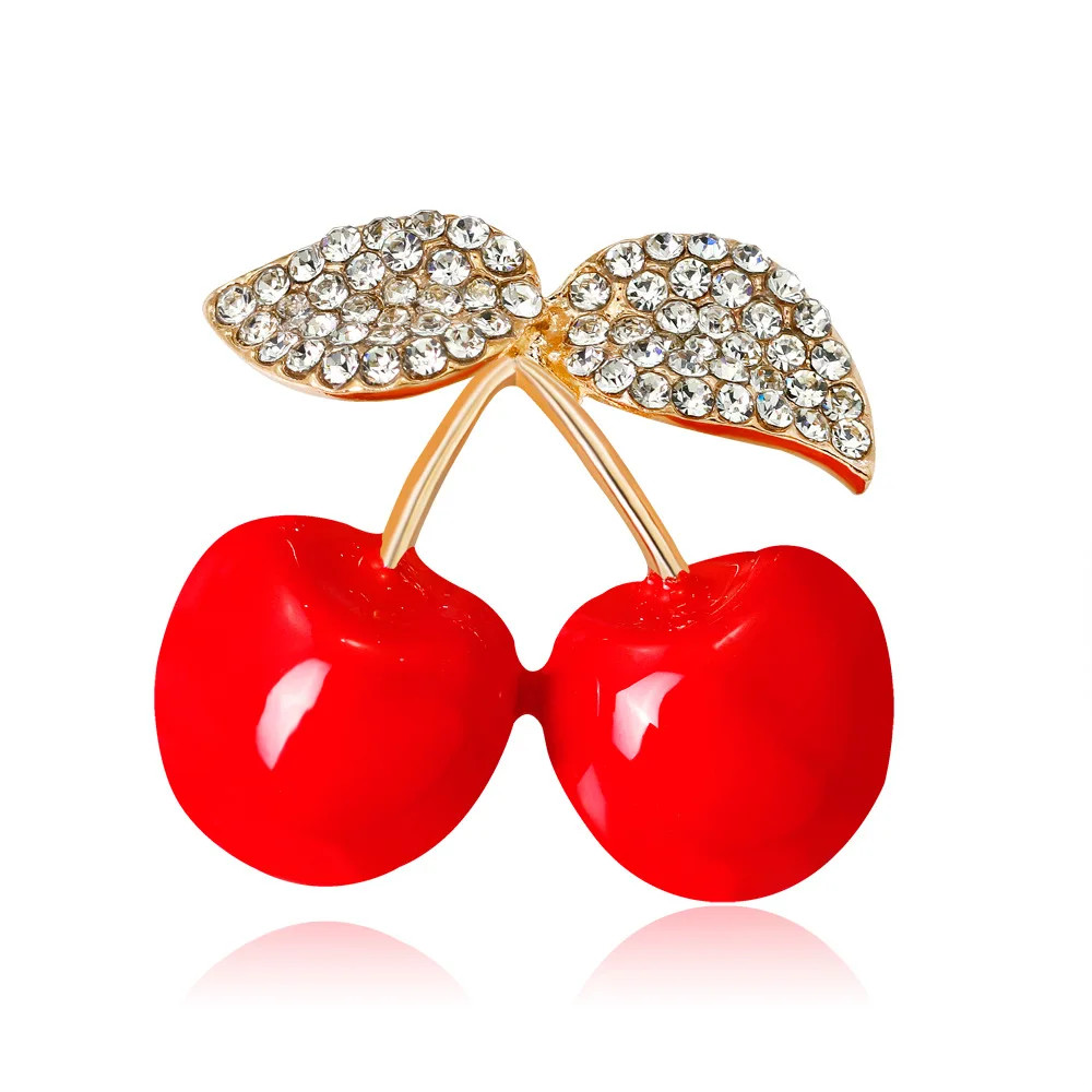 

Young Tulip 2018 New High Quality Red Cherry Pins Enamel Crystal Brooch Fashion Jewelry for Women Jeans Accessories for Party