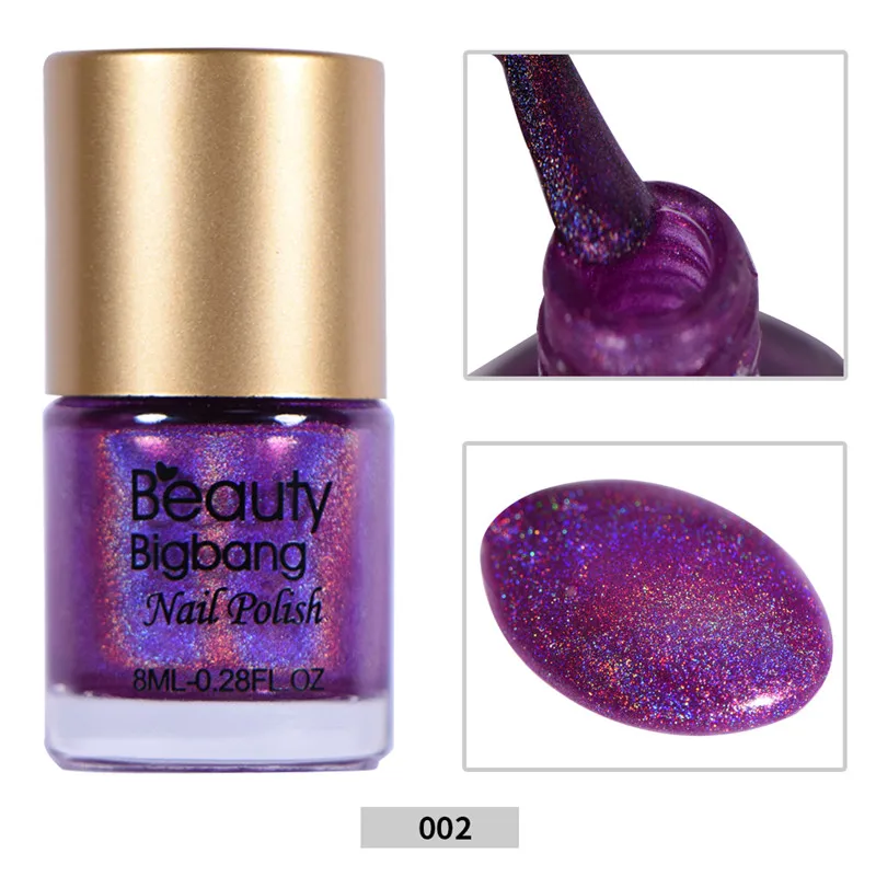 BeautyBigBang 12 цветов 8 мл голографический с голографическим блеском лак для ногтей Голограмма Эффект лак для ногтей инструменты для дизайна ногтей Полировка - Цвет: 002