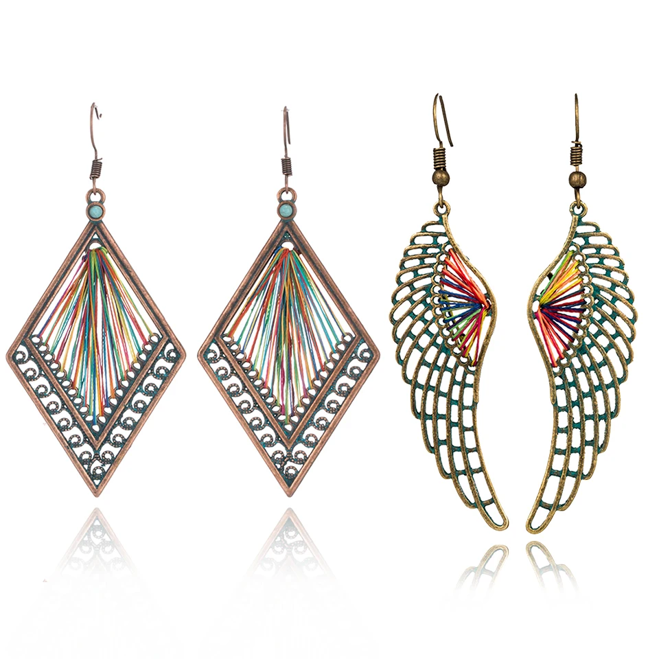 

2019 new vintage alloy statement earing Ethnic handmade color line dangle earrings for women Fashion jewelry Women's accessories