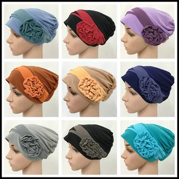 

12PCS Elastic Big Flower Chiffon Turban Bandana Women Cap African Boho Head Wrap Hippie Summer Head Scarf Muslim Random Color
