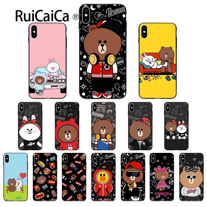 Ruicaica Line Friends коричневый медведь крутой черный мягкий чехол для телефона из ТПУ Apple
