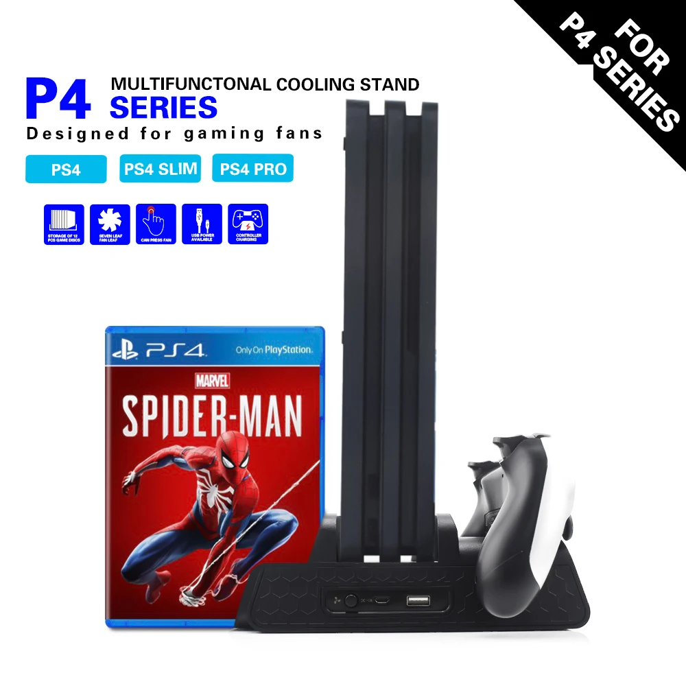  PS4 Cooling Fan Heat Sink Base Vertical Charger Stand Dual Controller Charging Dock for Playstation