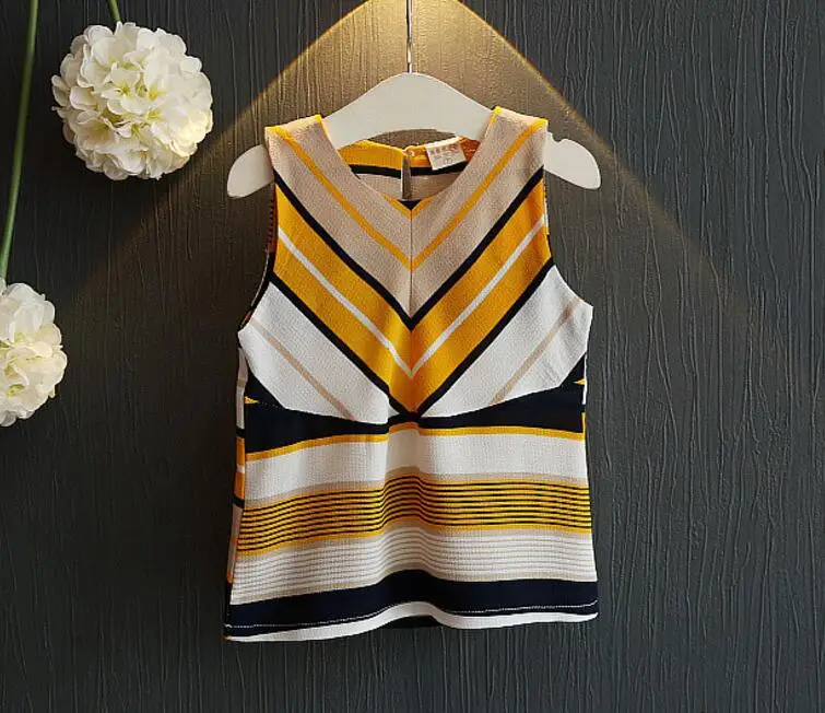 Sleeveless Girls Clothing Sets Casual Chiffon Striped Shirt Tops Shorts 2-piece Kids Clothes 2019 Summer Children Outfits Suit (11)