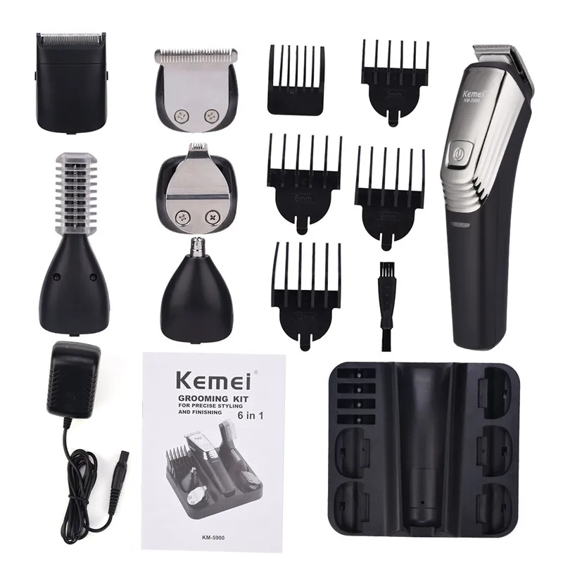 New Washable Kemei 6in1 Hair Clipper Cordless electric trimmer machine cut hair rechargeable trimer nose hair trimmer shaver 3