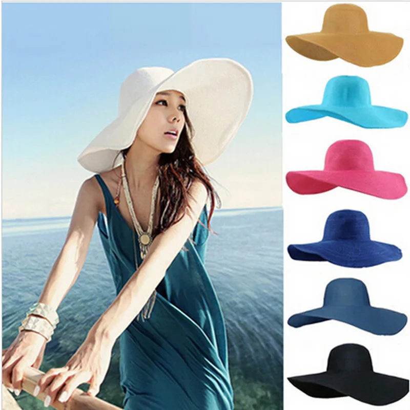 

Hot!!!2017 Fashion Summer Women's Ladies' Foldable Wide Large Brim Floppy Beach Hat Sun Straw Hat Cap