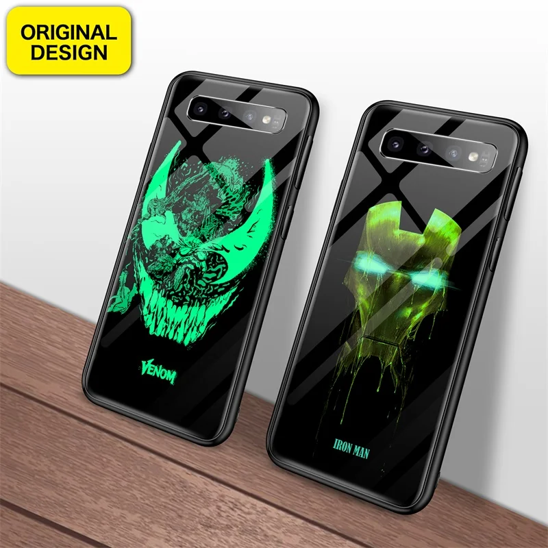 Marvel Iron Man Batman Venom Luminous Glass Phone Case For Samsung Galaxy S7 S8 S9 S10 e Plus Edge Note 9 8 Avengers Cover Funda