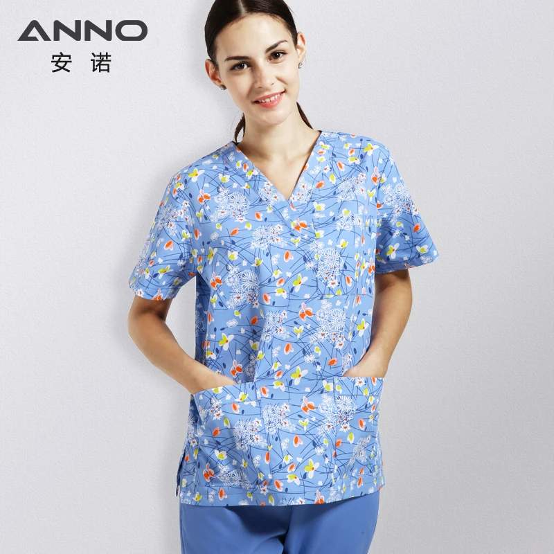 ANNO Cartoon Hospital Scrub Set Cotton Nursing Scrubs for Women/Men Medical Clothing Cheap