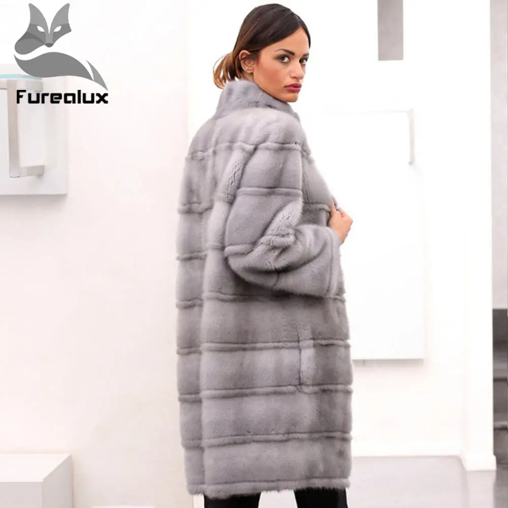 Furealux натуральная норковая Меховая куртка с воротником-стойкой модные пальто натуральная норковая шуба Роскошная верхняя одежда женская куртка