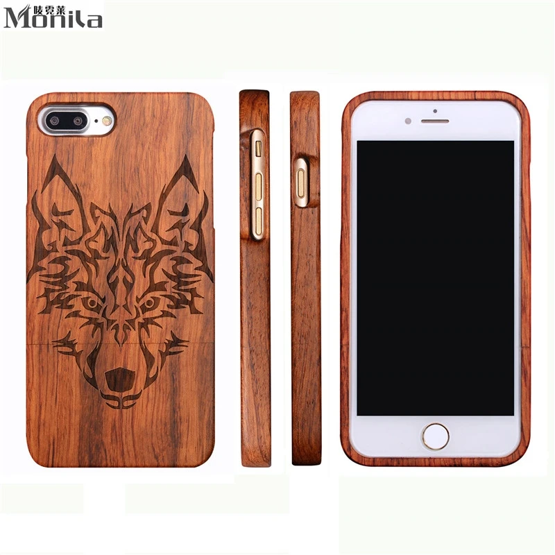 Monila Luxury Vintage Retro Wolf Real Handmade Bamboo Wood Case For Iphone 8 Plus 8plus Carving for X |