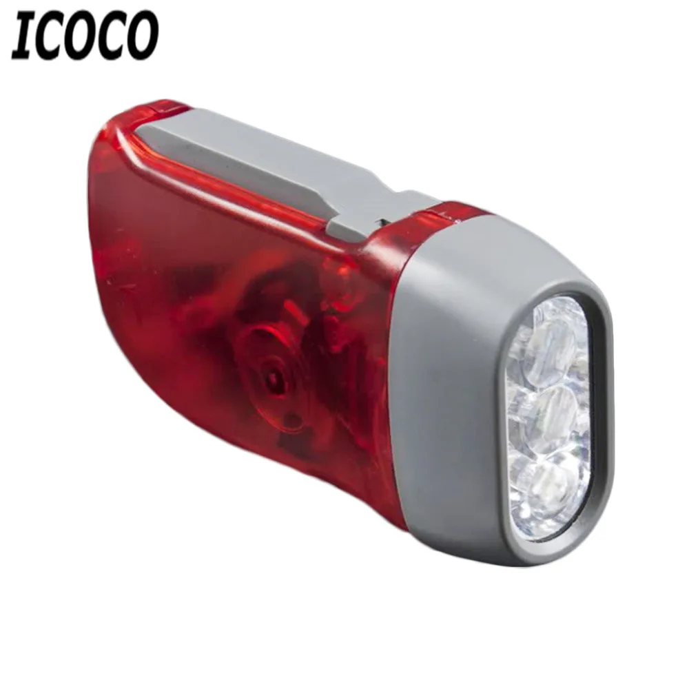 

ICOCO 1pcs 3 LED Hand Pressing Dynamo Crank Power Wind Up Flashlight Torch Light Hand Press Crank Camping Lamp Light Hot Sale