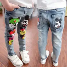 Детские джинсовые штаны г., новые весенне-осенние модные джинсовые брюки с Микки Маусом для маленьких мальчиков и девочек Одежда для девочек от 3 до 7 лет
