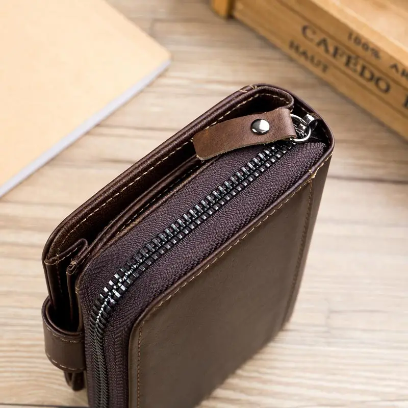 Bullcaptain Cowhide Short Wallet Zipper Coin Bag