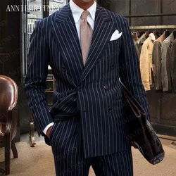 ANNIEBRITNEY Men Suits for Wedding Navy Blue Stripes Printed Tuxedo Man Suit Slim Fit Groom Suits Set Custom Formal Suit for Men ANNIEBRITNEY Men Suits for Wedding Navy Blue Stripes Printed Tuxedo Man Suit Slim Fit Groom Suits Set Custom Formal Suit for Men
