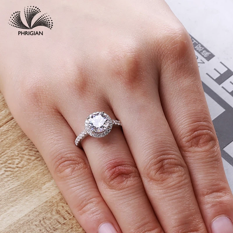 

Sona NOT FAKE Fine Engraving Ring S925 Sterling silver Diamond Custom ring Marry me ring 925 round cut 4 claws