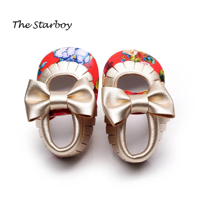 Newborn Infant Baby Toddler Girls Princess Shoes Floral Bowknot PU Leather Moccasins Soft Moccs First Walkers