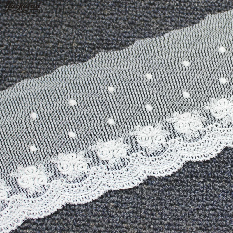 

YACKALASI Cotton Embroidered Applique Soft Tulle Lace Fabrics Dot Floral Scalloped Sewing Apparel Trims Vintage 10CM