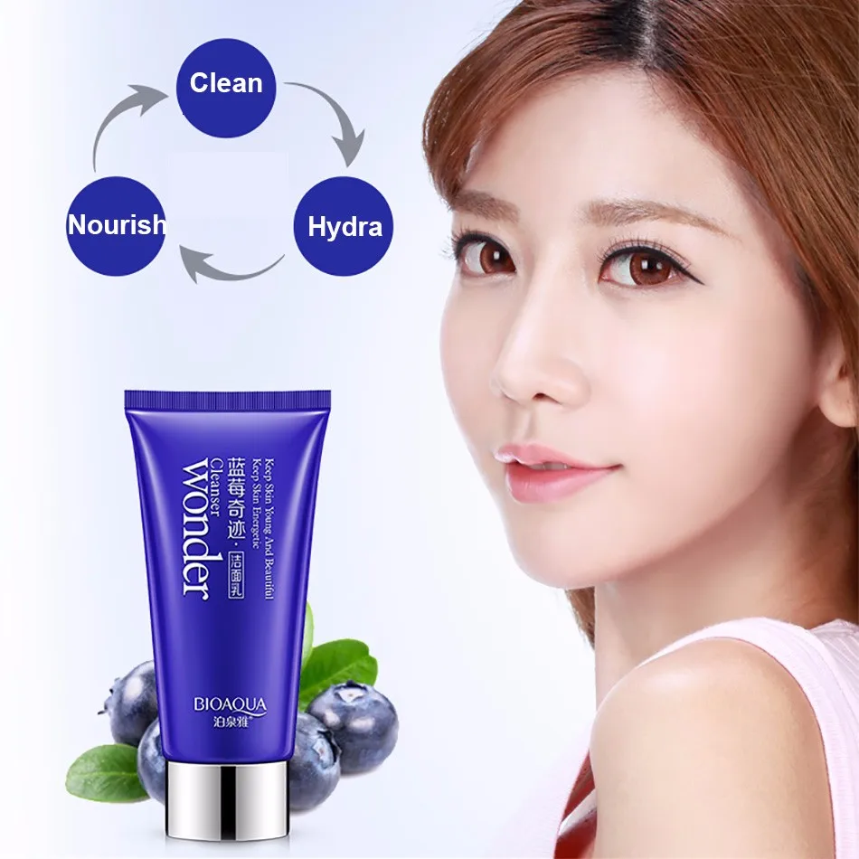 Blueberry Facial Cleanser Deep Cleansing Shrink Pores Acne Treatments Face Cleaner Moisturizing Oil Control Rich Foam Skin Care 4