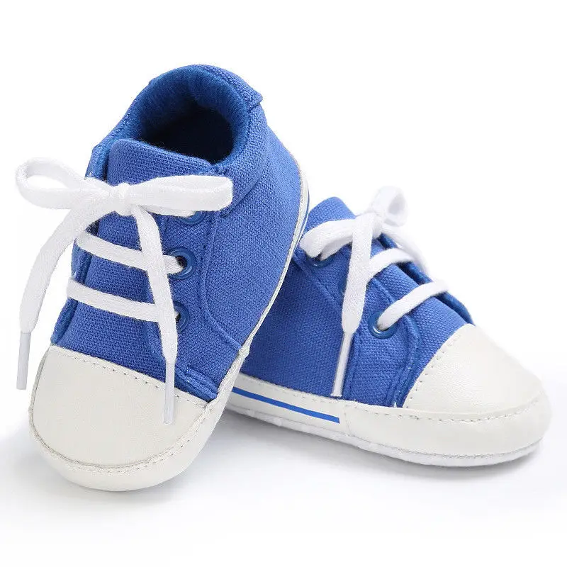 3-18 м парусиновые классические спортивные кроссовки для новорожденных мальчиков и девочек, обувь для первых шагов, Детская нескользящая обувь с мягкой подошвой для малышей - Цвет: Синий