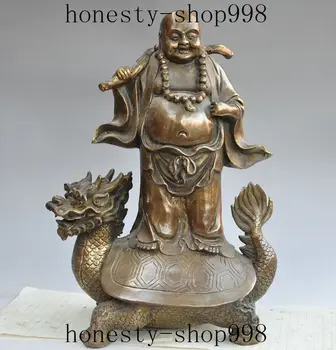 

wedding decoration 15"Old China Bronze Longevity Dragon Turtle Wealth Lucky Maitreya Buddha Statue