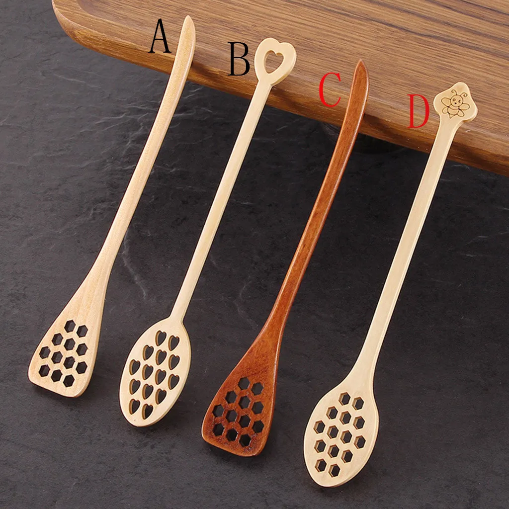 

2018 New Wood Jam Honey Dipper Spoon Stick Honey Jar Mixing Stirrer Hollow #NE1211