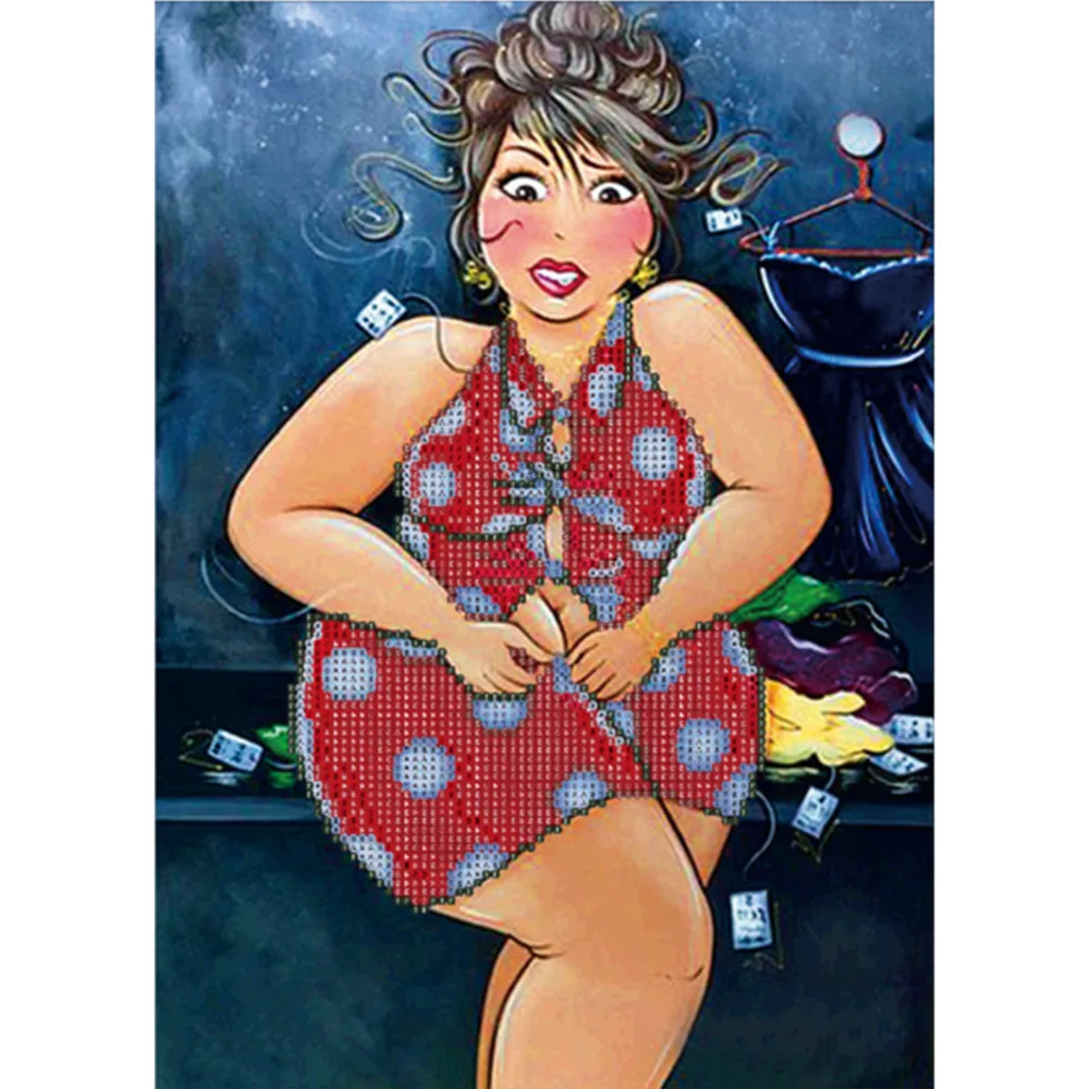 

Home DIY 5D Diamond Switch Kit Embroidery Comic Funny Fat girl Painting Mosaic Needlework Cross Stitch Home Decor 30*40CM