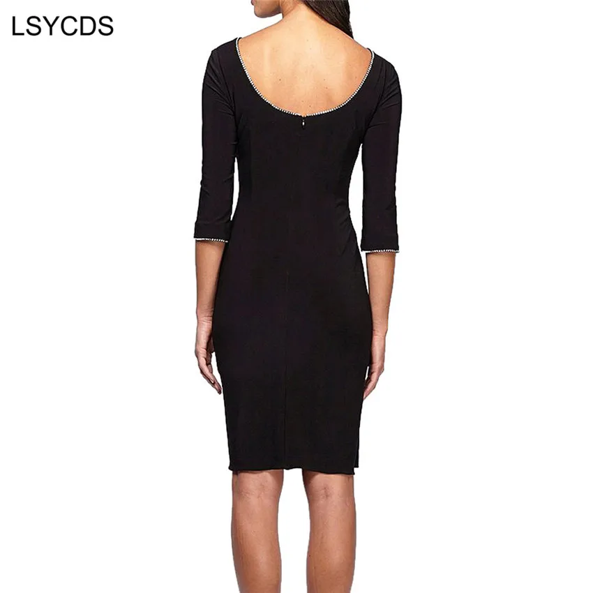 LSYCDS, черное винтажное женское платье, 3/4 рукав, круглый вырез, с рюшами, Драпированное, для работы, бизнеса, офиса, вечерние, бодикон, прямое ретро платье, B023