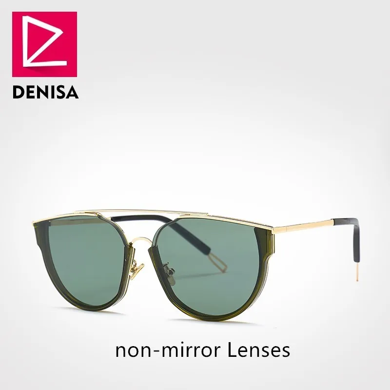 DENISA новые авиационные Зеркальные Солнцезащитные очки Мужские модные ретро солнцезащитные очки Женские водительские очки UV400 piloot солнцезащитные очки для мужчин G31066 - Цвет линз: Green nonmirror Lens