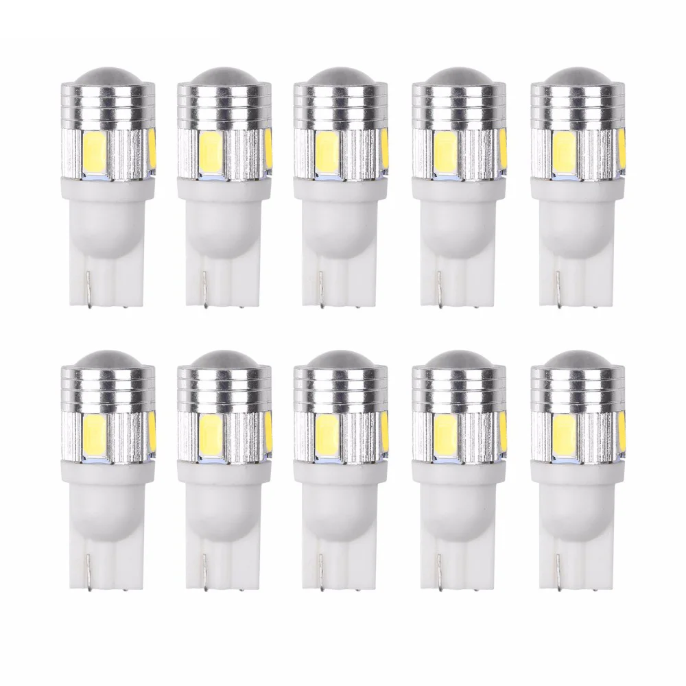 10 шт. T10 W5W 168 194 6SMD 5630 Светодиодный Клин светильник супер белый автомобиль боковые лампочки Canbus Error Free 12V для unversail автомобиля