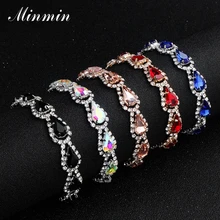 Minmin великолепные 5 цветов, каплевидные Кристальные свадебные браслеты невесты для женщин, браслеты на цепочке, модные аксессуары для девочек SL381