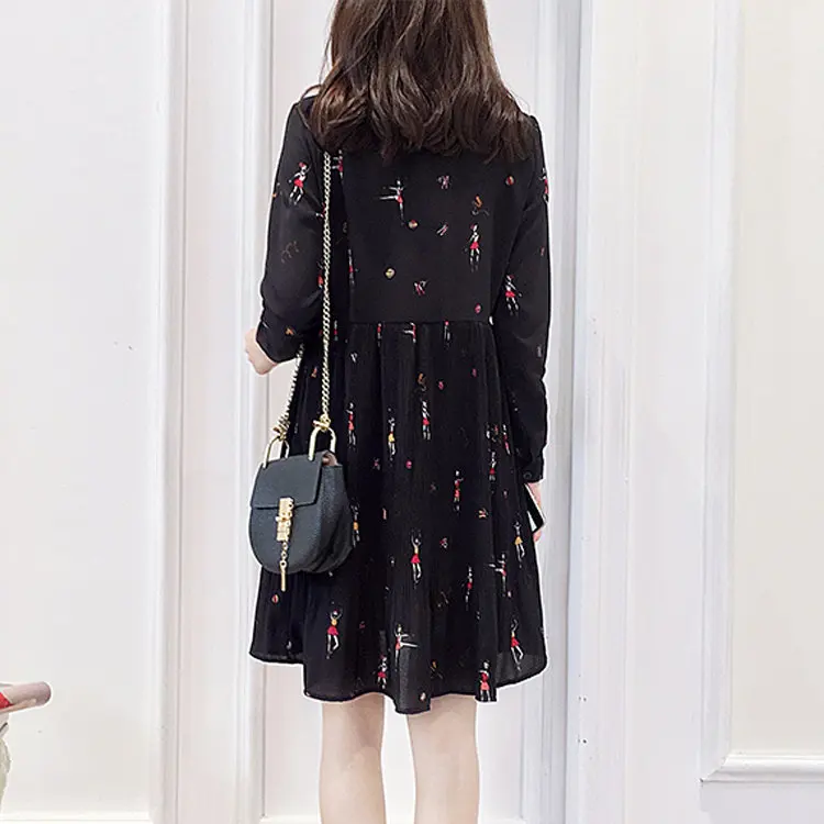 Newest Retro Shirt Dress Women 2019 Autumn Long Sleeve Women Dresses Casual Funny Print Dress Fashion O-Neck Pleated Vestidos Mujer  (7)