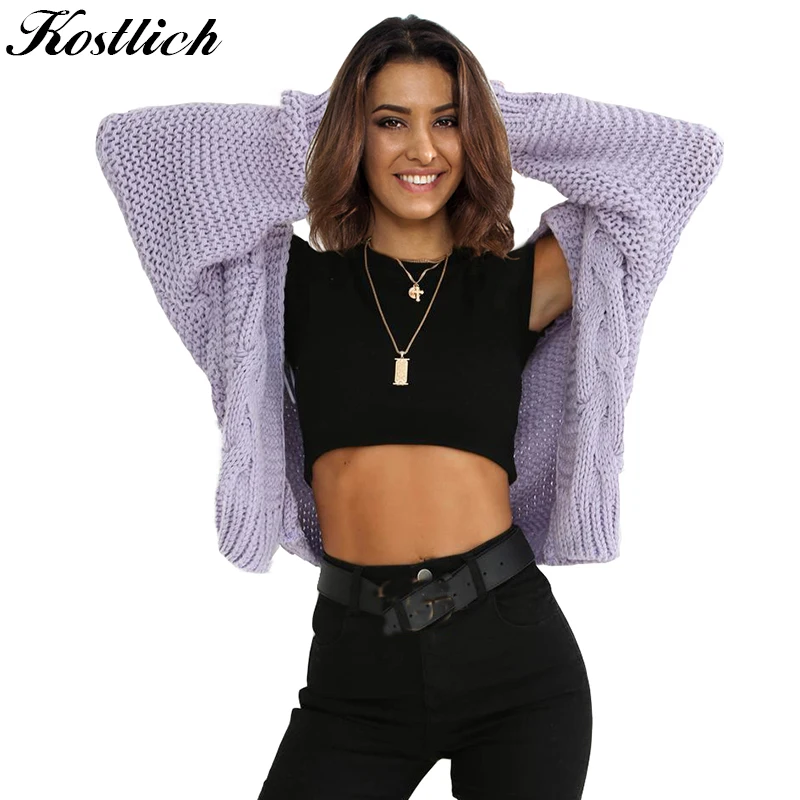 Kostlich 2018 New Arrival Women Solid Color Cardigans Sweater High Quality Full Sleeves Open Stitch Knitted Streetwear |