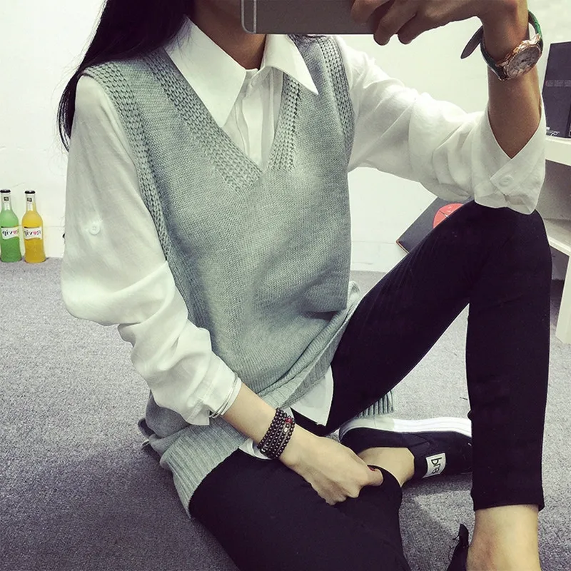 Sleeveless long sweater vests for women white