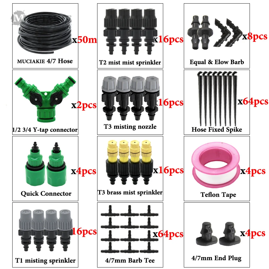 MUCIAKIE 50 м 30 м Капельное Орошение Сад полив туман наборы с 4 типами запотевания Регулируемая Насадка спрей Барб тройник Разъемы - Цвет: AB657Cxe