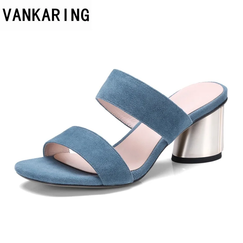 

VANKARING slippers woman sandals open toe high heels woman slip-on solid sandals ladies casual date dress shoes big size slipper
