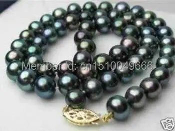 

FREE SHIP>>>>>Charming!8-9mm Black Tahitian Pearl Necklace 18"AA