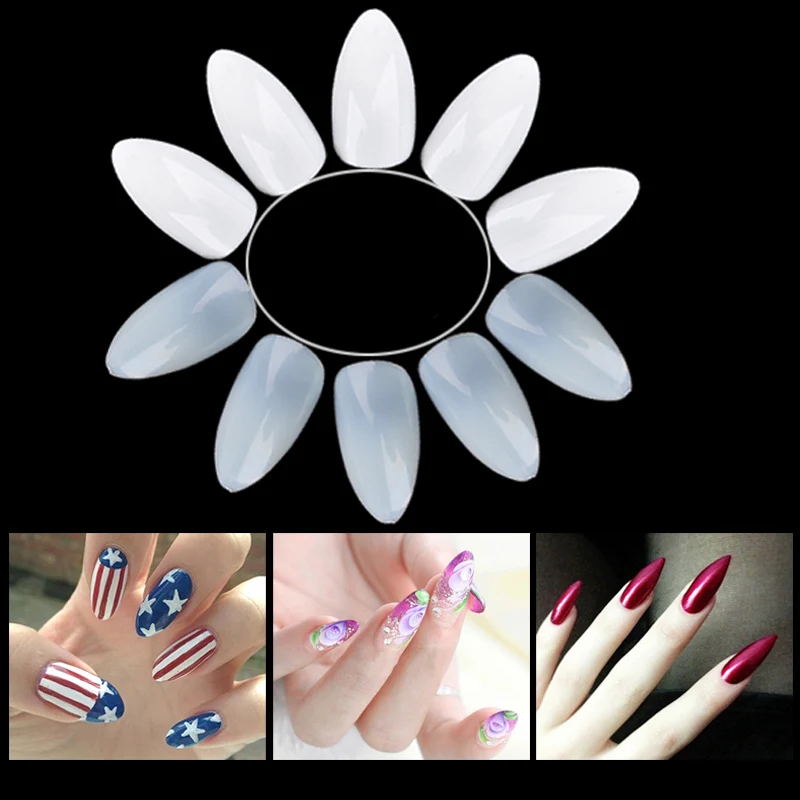 

Natural White 600pcs/pack False Nail Tips Oval Stiletto Sharp Full Nail tips Acrylic UV Gel Full Cover Nail Tips For Decoration
