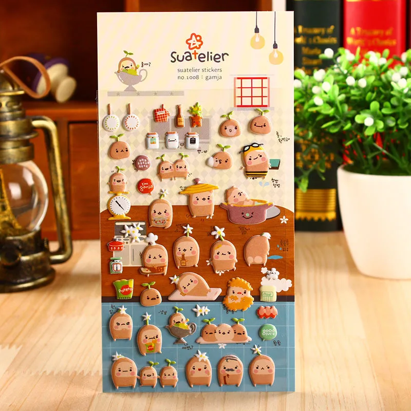DIY милые Kawaii мультфильм 3D Губка пузырь милые наклейки с картофелем дети подарок игрушка Творческие канцелярские принадлежности Школьные принадлежности
