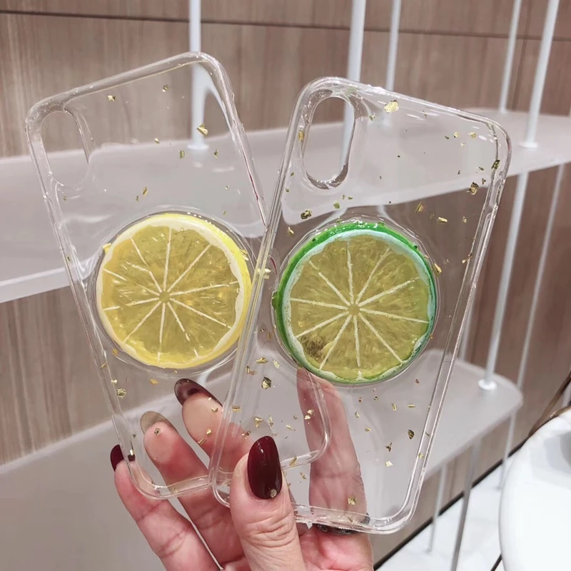 

Fresh Lemon Epoxy Phone Case For iPhone XS XR XS Max X 6 6S 7 8 Plus Summer Fruit Transparent TPU Phone Back Cover Cases New