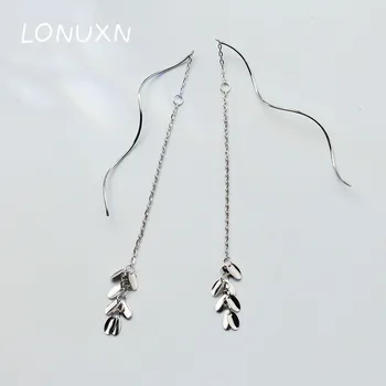 

High quality 925 sterling silver earrings fringed leaves long earrings bohemian women jewelry Geometric tassel lovers cute gift