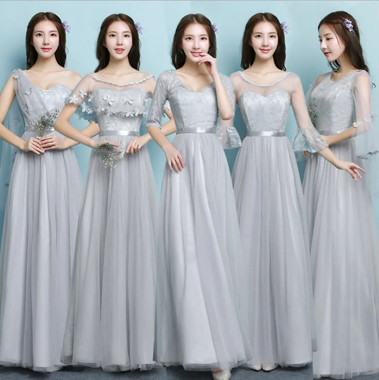 Серое длинное платье подружки невесты, выпускное платье, вечернее платье, новое платье для девочек