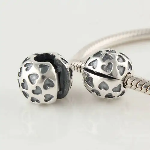 

100% 925 pure Silver Clip And Clasp Charms Love heart Silver beads Fits for Bracelet Fashion DIY Making CKK
