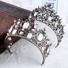 Винтажные хрустальные бусины золотая Тиара повязка барокко Корона со стразами диадемы Короны Свадебные украшения для волос Свадебные аксессуары