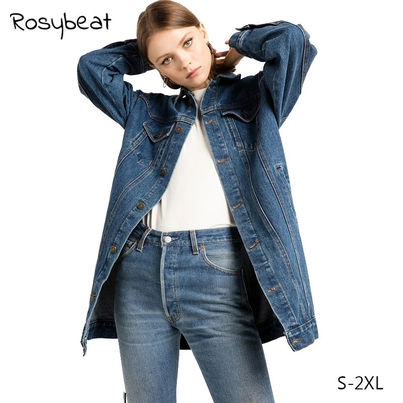 Women's Jeans Coat Classic Blue Denim Coat Single Breasted Pockets Full
