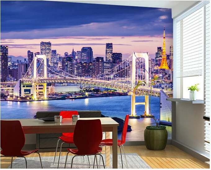 Пользовательские фото фрески, город в ночное время для гостиной ТВ стены водонепроницаемая ткань и текстильные обои
