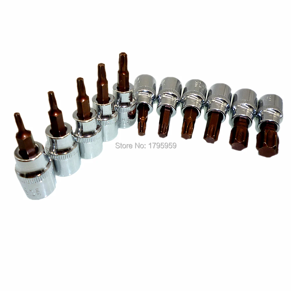 3/8in Square Drive Adapter 11 Piece Torx Bit Socket Set T10 T15 T20 T25